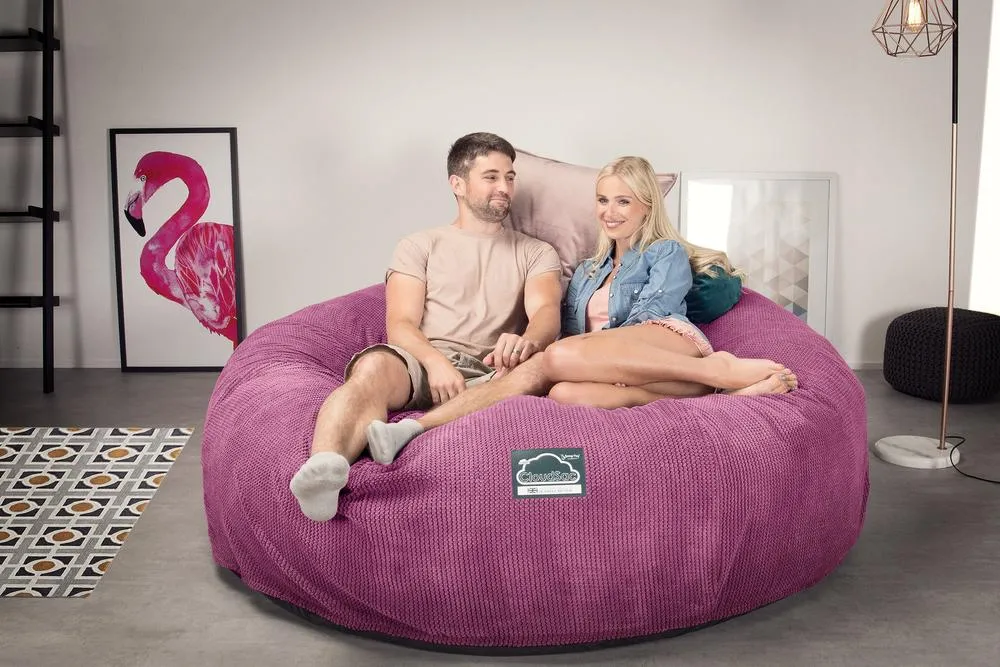 CloudSac 3000 XXL King Sized Memory Foam Beanbag Sofa - Pom Pom Pink