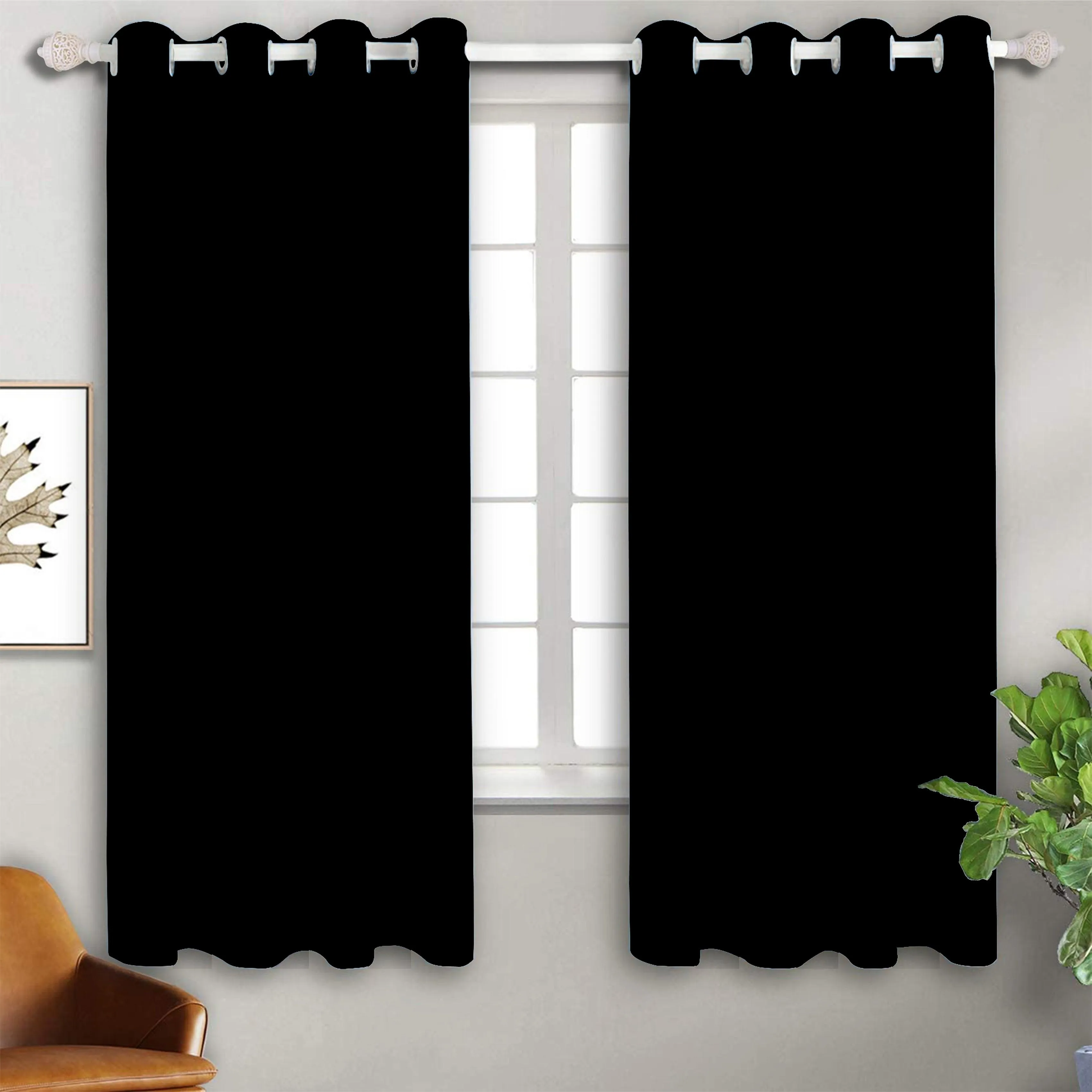 Cotton Solid Black 5ft Window Curtains Pack Of 2