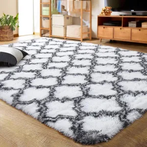 cozy Shaggy Soft Rugs Bedroom Living Room Flully Carpet Home Decor Rug,5'x8',Dark Gray/White White/Black 6' x 9'