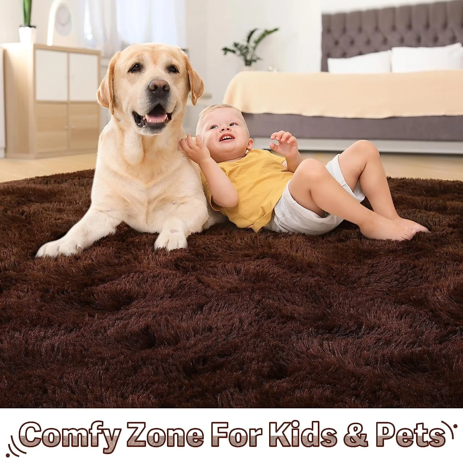 cozy Super Soft Fluffy Area Rugs Modern Shag Rug for Bedroom Living Room,Cute Carpets for Kids Nursery Girls Home Dorm,5'x8',White Chocolate Brown 4' x 6'