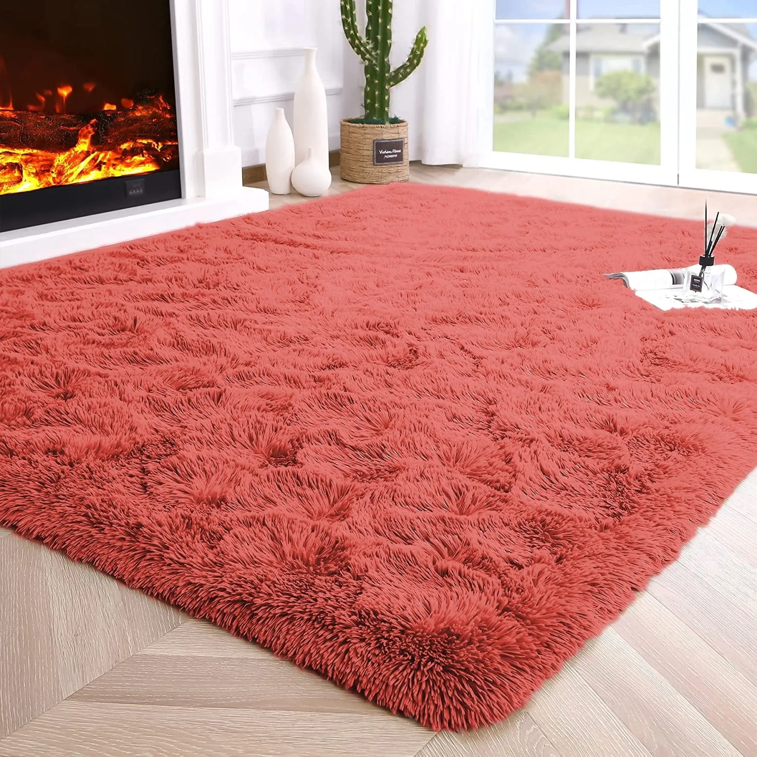 cozy Super Soft Fluffy Area Rugs Modern Shag Rug for Bedroom Living Room,Cute Carpets for Kids Nursery Girls Home Dorm,5'x8',White Orange Red 5' x 8'