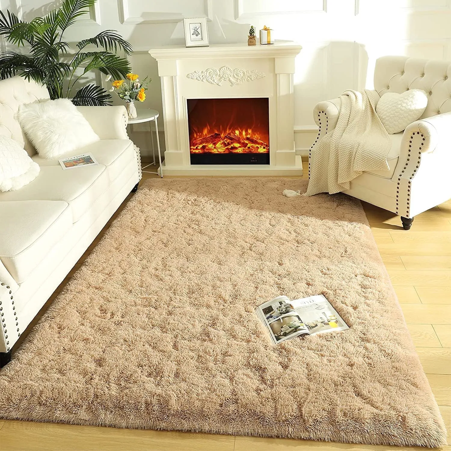 cozy Super Soft Fluffy Area Rugs Modern Shag Rug for Bedroom Living Room,Cute Carpets for Kids Nursery Girls Home Dorm,5'x8',White Tan 8' x 10'