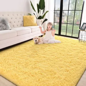 cozy Super Soft Fluffy Area Rugs Modern Shag Rug for Bedroom Living Room,Cute Carpets for Kids Nursery Girls Home Dorm,5'x8',White Yellow 5' x 8'