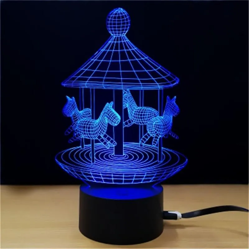 Creative Carousel 3D Night Light Rotating Trojan LED Table Lamp 7 Colors Lighting Decor