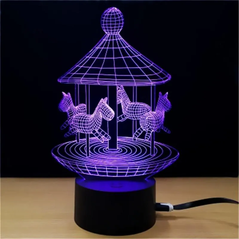 Creative Carousel 3D Night Light Rotating Trojan LED Table Lamp 7 Colors Lighting Decor