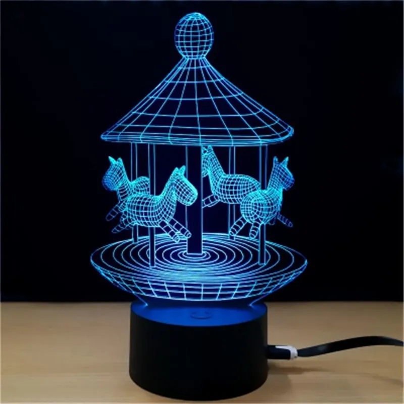 Creative Carousel 3D Night Light Rotating Trojan LED Table Lamp 7 Colors Lighting Decor