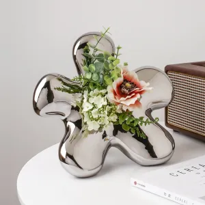 Creative light luxury ceramic silver-plated flower vase desktop decoration living room flower arrangement home decoration decor