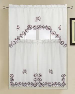 Crest Luxury Embroidered Kitchen 3 Piece Curtain Set