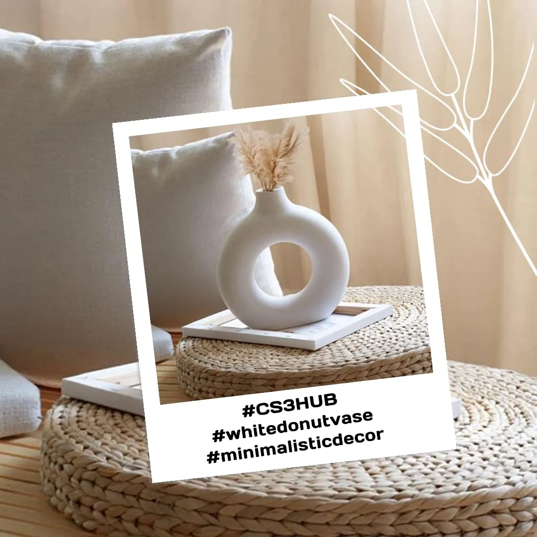 CS3HUB Home Decor Donut Vase | Flower Vase | Pampas Grass Vase | Ceramic Vase | Round Shaped Vase | Home Dcor Centerpiece | Dcor Showpiece - White Matte, 6 Inch Pack 1 (Pampass Grass Not Included)