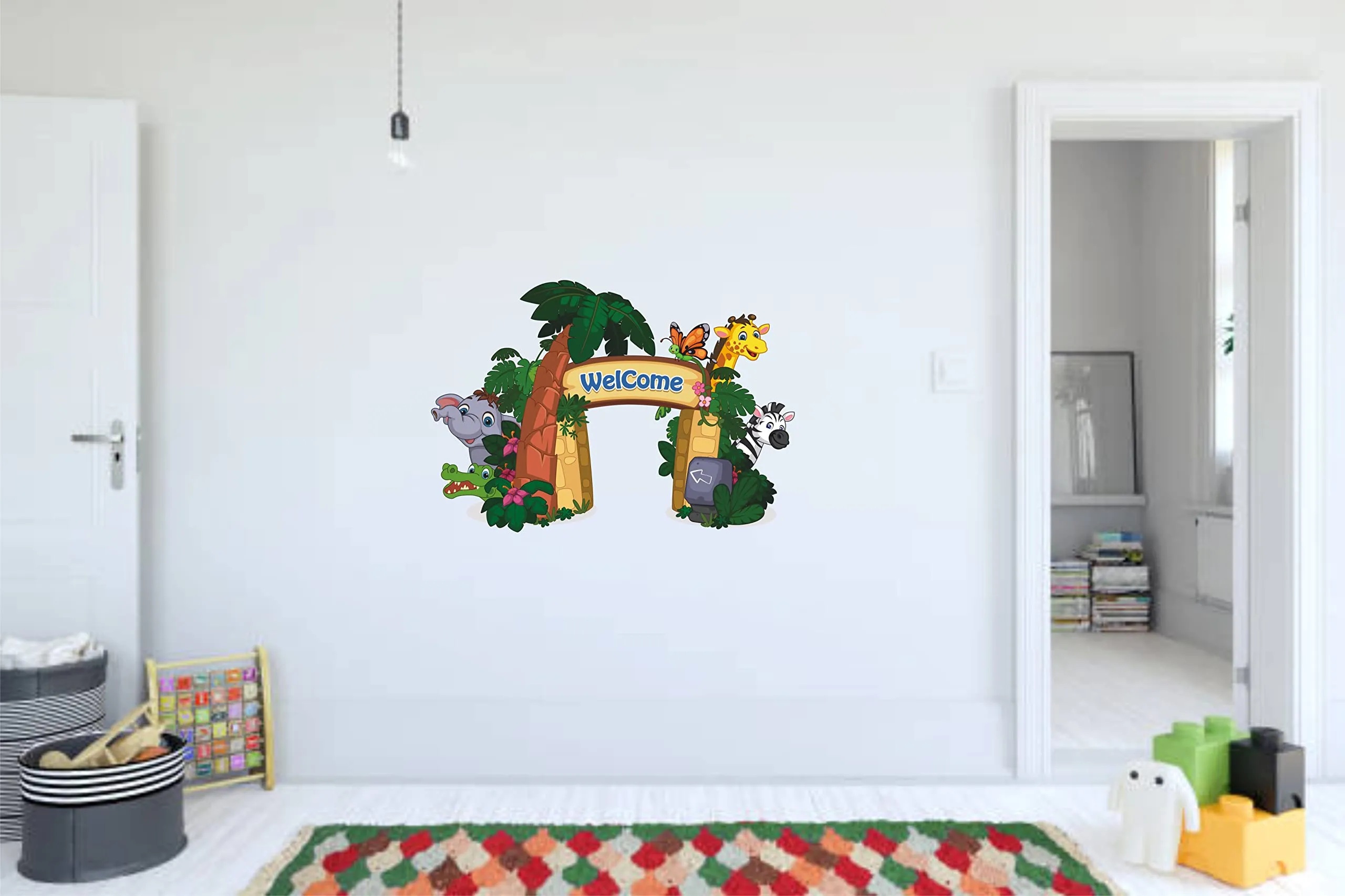 Design Decor Animal Cartoon Welcome gate PVC Kids Room Class Room Wall Sticker Vinyl Size 60x43_ CM_ 31 DDWS