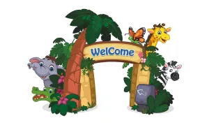 Design Decor Animal Cartoon Welcome gate PVC Kids Room Class Room Wall Sticker Vinyl Size 60x43_ CM_ 31 DDWS