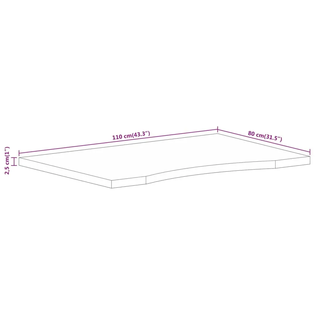 Desk Top with Curve 110x80x2.5 cm Solid Wood Rough Mango