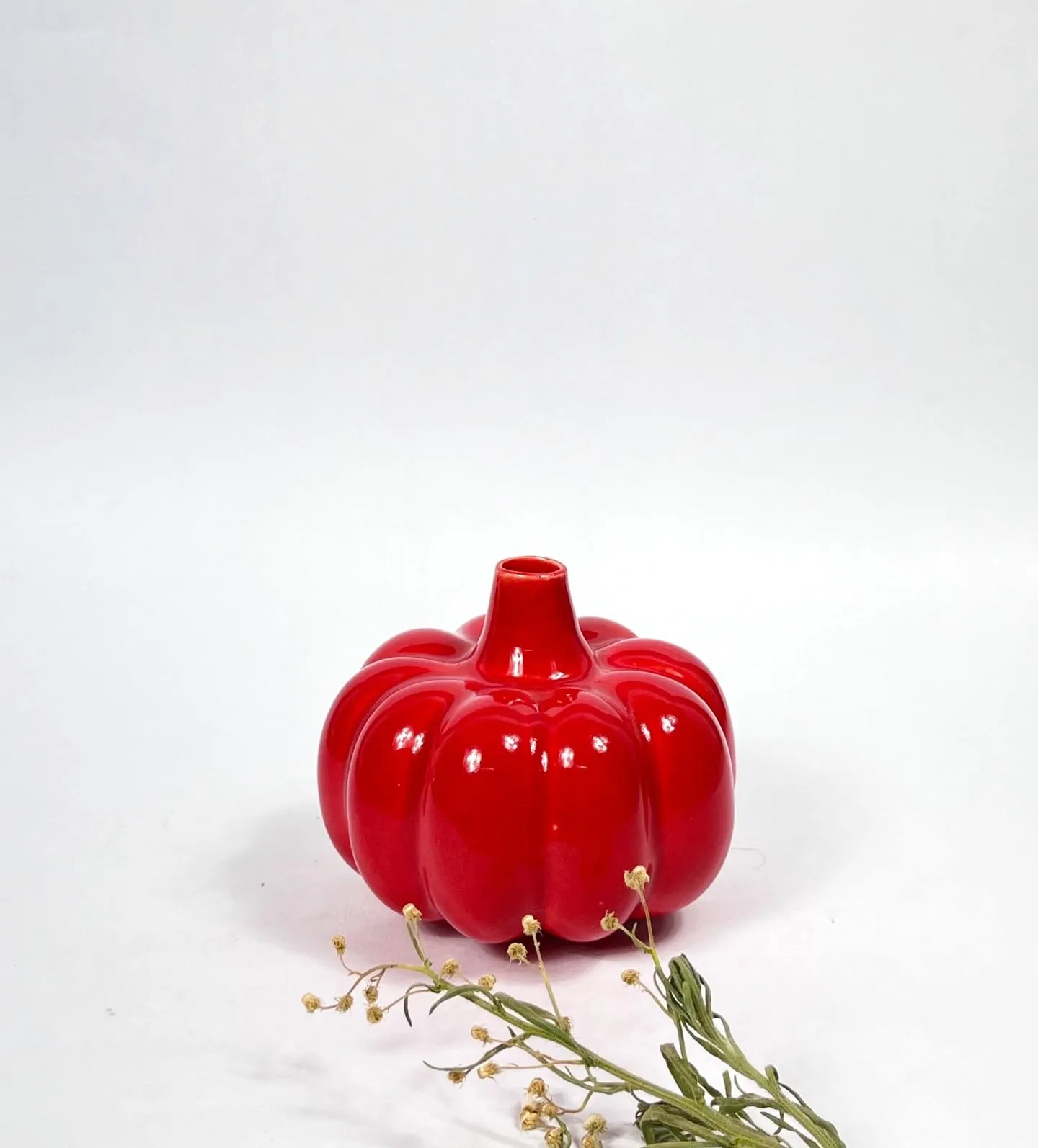 Dovetail Home Ceramic Pumpkin Shape Flower Vase for Home Decor and Gifting, Pampas Grass Vase, Ceramic Pumpkin Vase Small Size (Red)