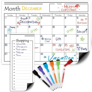 Dry Erase Calendar For Fridge Magnetic Set - 2pk Monthly Fridge Calendar White