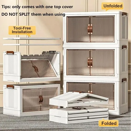 Elegant Upgraded 5 Tier Stackable Storage Shelf XL Collapsible Closet Organizer Transparent Storage Boxes |  Wheels | Home, Kitchen, Bedroom, Closet Etc