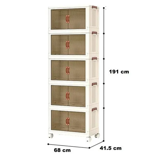 Elegant Upgraded 5 Tier Stackable Storage Shelf XL Collapsible Closet Organizer Transparent Storage Boxes |  Wheels | Home, Kitchen, Bedroom, Closet Etc