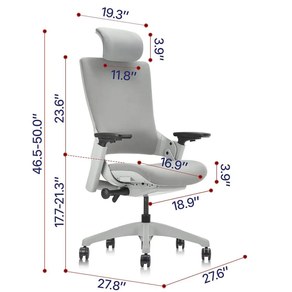 Ergonomic High Swivel Executive With Head Home Office Chair Grey Fabric Back