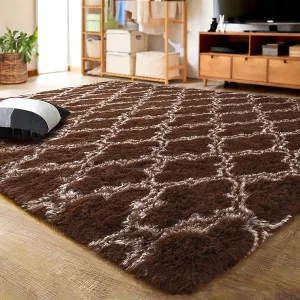 essential Shaggy Soft Rugs Bedroom Living Room Flully Carpet Home Decor Rug,5'x8',Dark Gray/White Brown/Beige 8' x 10'