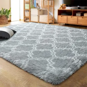 essential Shaggy Soft Rugs Bedroom Living Room Flully Carpet Home Decor Rug,5'x8',Dark Gray/White Light Grey/White 6' x 9'