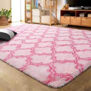 essential Shaggy Soft Rugs Bedroom Living Room Flully Carpet Home Decor Rug,5'x8',Dark Gray/White Pink/Hot Pink 5' x 8'