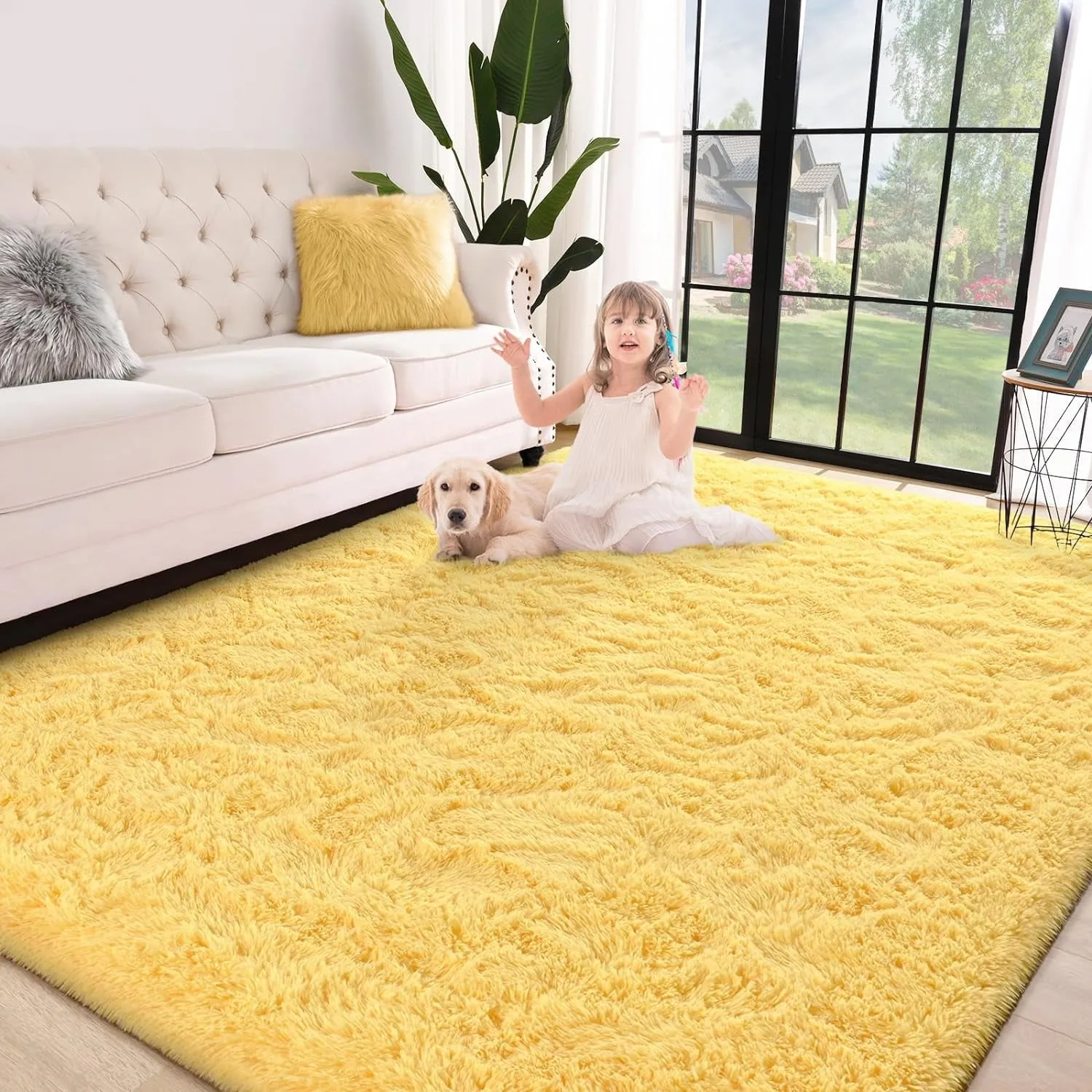 essential Super Soft Fluffy Area Rugs Modern Shag Rug for Bedroom Living Room,Cute Carpets for Kids Nursery Girls Home Dorm,5'x8',White Yellow 5' x 8'