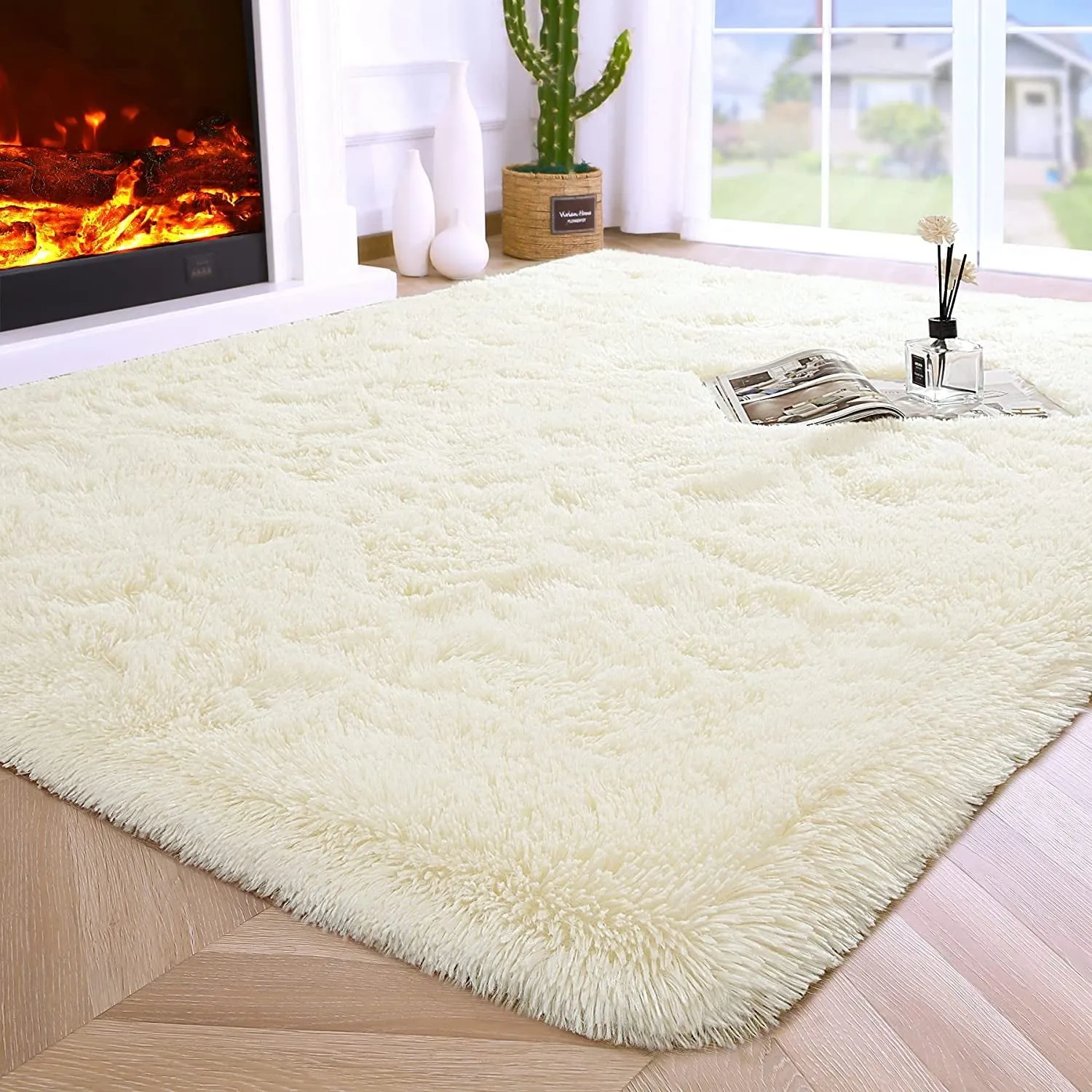 everyday Super Soft Fluffy Area Rugs Modern Shag Rug for Bedroom Living Room,Cute Carpets for Kids Nursery Girls Home Dorm,5'x8',White Cream White 5' x 8'