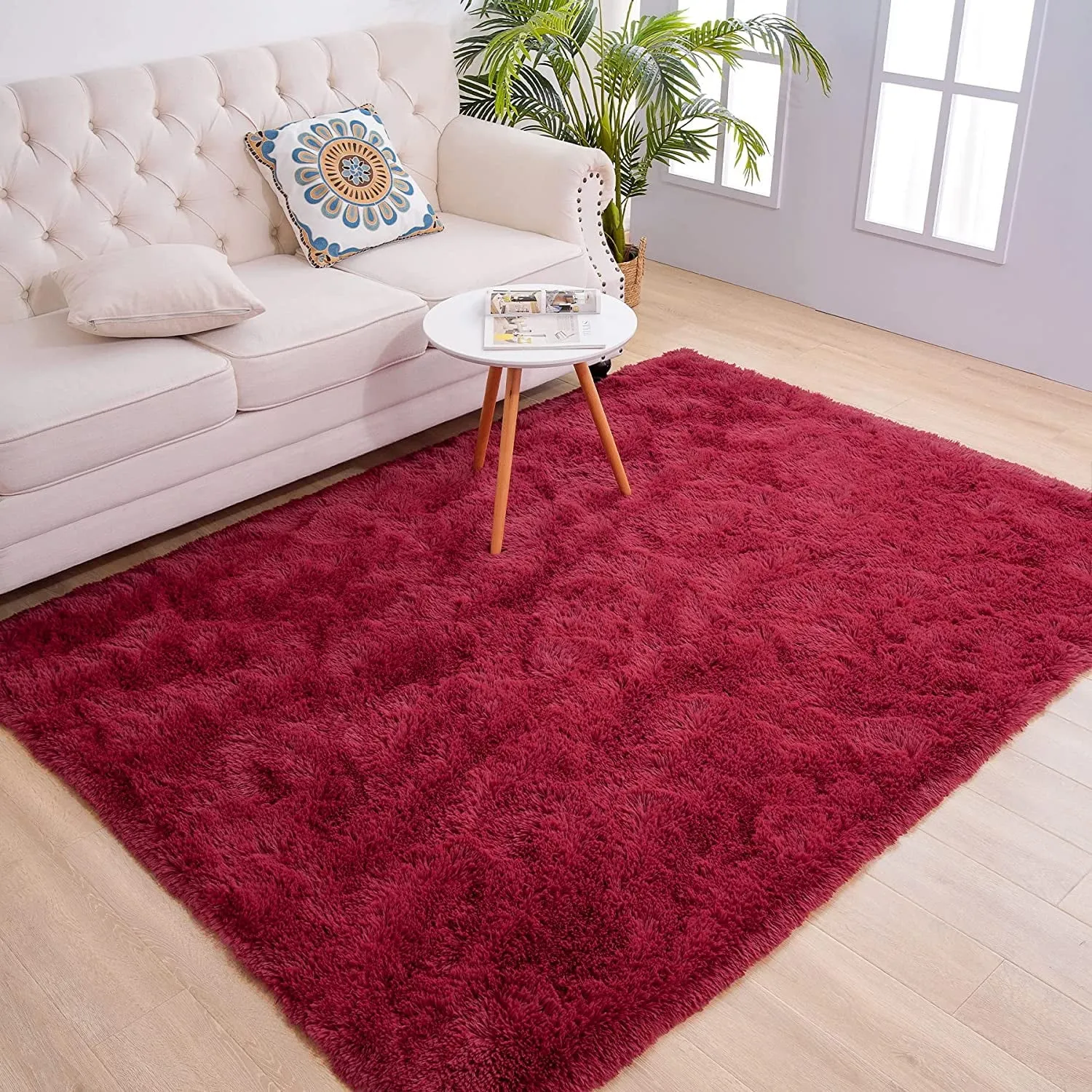 everyday Super Soft Fluffy Area Rugs Modern Shag Rug for Bedroom Living Room,Cute Carpets for Kids Nursery Girls Home Dorm,5'x8',White Dark Red 6' x 9'