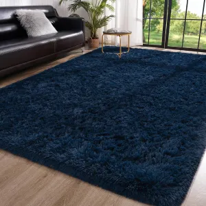 everyday Super Soft Fluffy Area Rugs Modern Shag Rug for Bedroom Living Room,Cute Carpets for Kids Nursery Girls Home Dorm,5'x8',White Navy Blue 8' x 10'