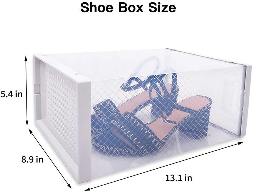 Foldable Stackable Clear Shoe Storage Box Organizer, 8 Pack, White