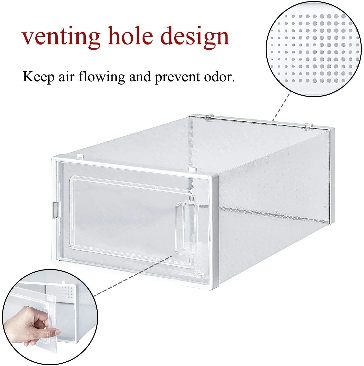 Foldable Stackable Clear Shoe Storage Box Organizer, 8 Pack, White