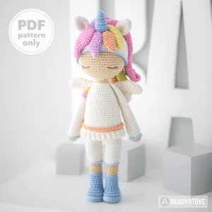 Friendy Emily the Unicorn from "AradiyaToys Friendies" collection / doll crochet pattern by AradiyaToys (Amigurumi tutorial PDF file)