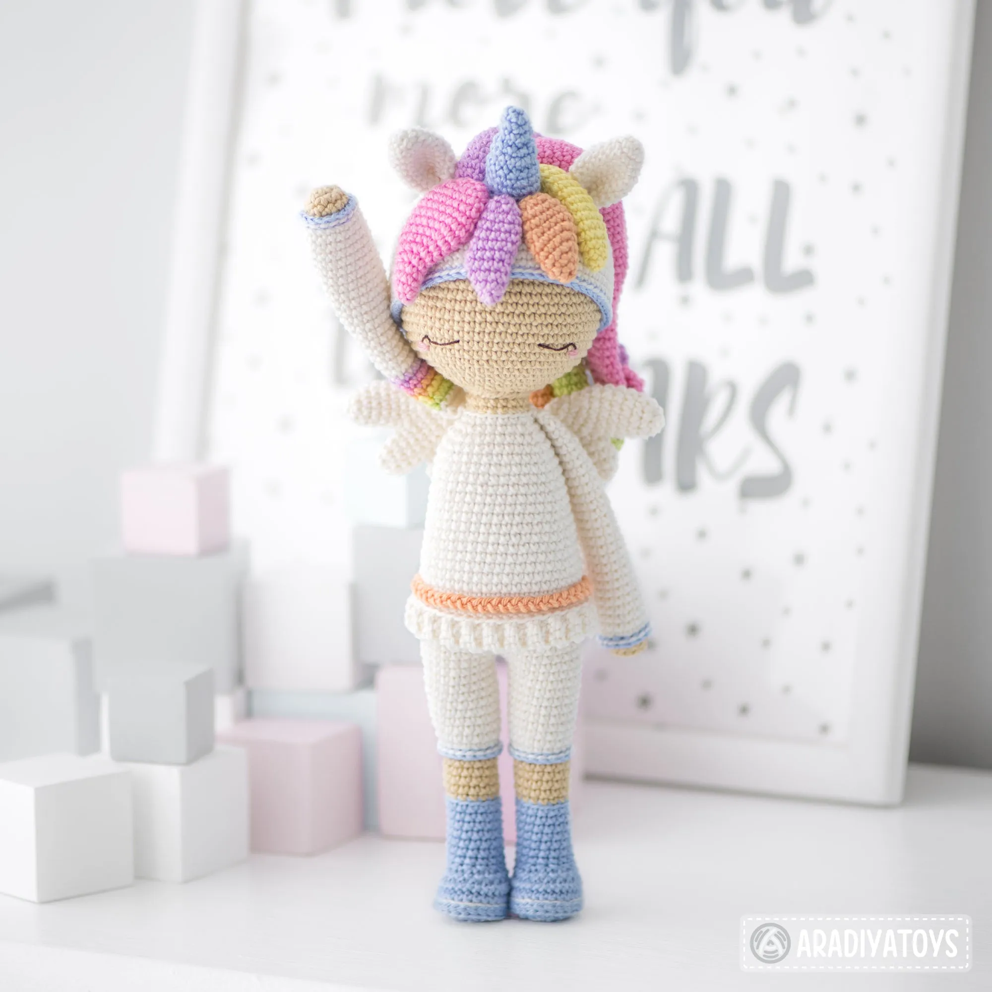 Friendy Emily the Unicorn from "AradiyaToys Friendies" collection / doll crochet pattern by AradiyaToys (Amigurumi tutorial PDF file)