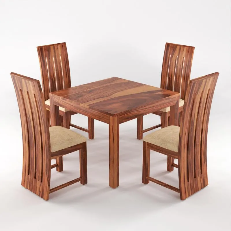 FURNESHO Solid Sheesham Wood Dining Room Sets 4 Seater Dining Table with 4 Cushions Chairs for Dining Room, Living Room, Kitchen, Hotel, Restaurant, Cafeteria (Standard, Honey Finish)