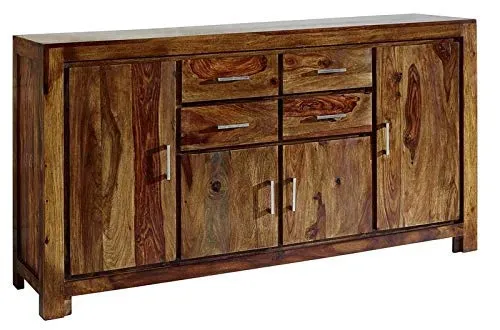 G Fine Furniture Solid Sheesham Wood Sideboard and Cabinets for Living Room | Wooden Side Board Media Console Tv Cabinet for Home | Buffet Kitchen Cabinet with 4 Drawers & 4 Door Storage | Brown