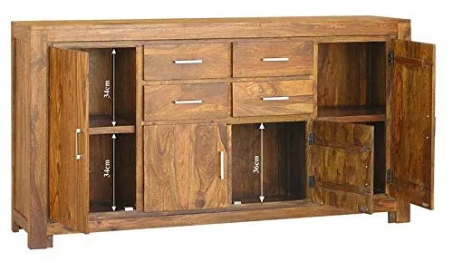 G Fine Furniture Solid Sheesham Wood Sideboard and Cabinets for Living Room | Wooden Side Board Media Console Tv Cabinet for Home | Buffet Kitchen Cabinet with 4 Drawers & 4 Door Storage | Brown