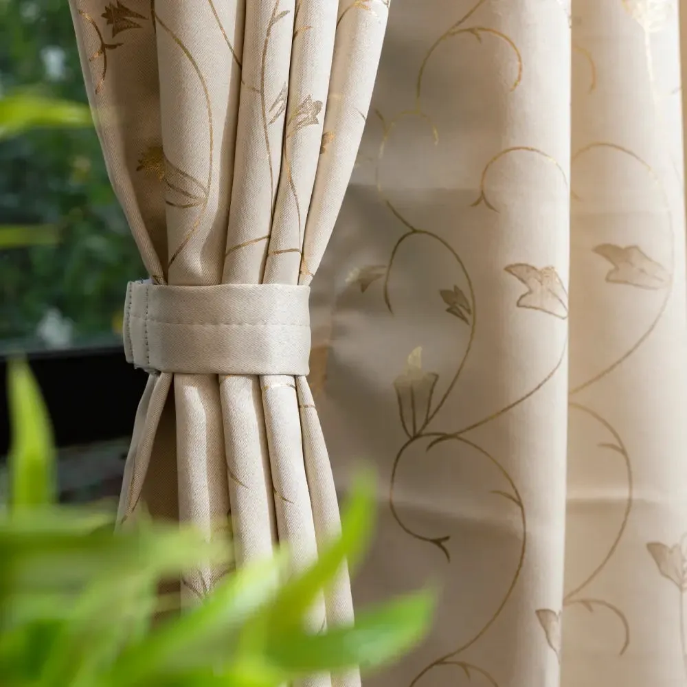 Gold Foil Printed 80-85% Blackout Curtains - Pack of 1 - Pack of 1 Curtain - Vine- Beige