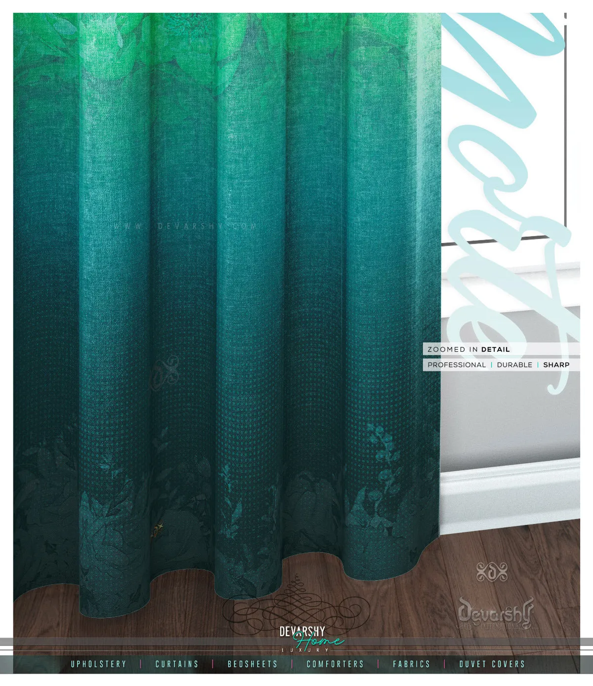 Green Florals Pattern PREMIUM Curtain Panel. Available on 12 Fabrics. Made to Order. 10002B