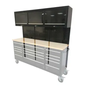 GTX 1.8M Black Stainless Steel Overhead Cabinets, Pegboards & Support Frames Set