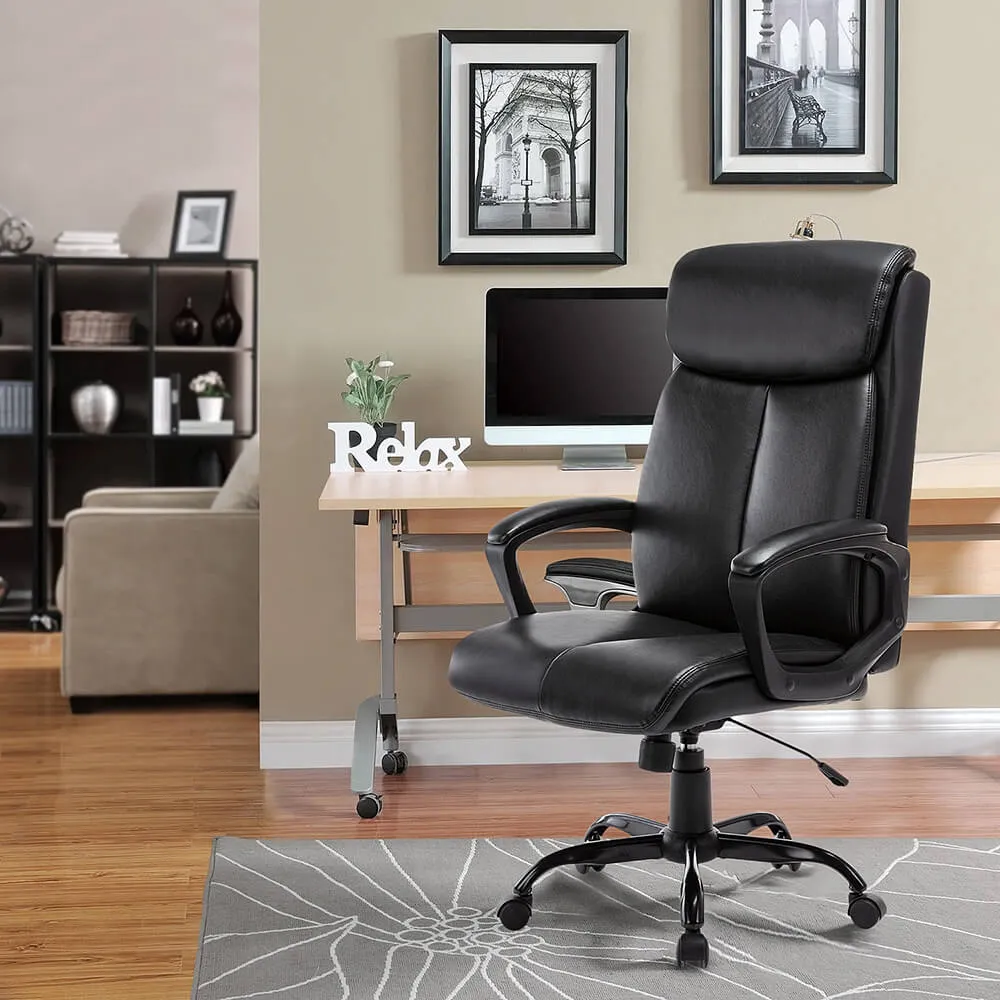 High Back Office Chair Executive Bonded Leather Computer Desk Swivel Task Chair, Black