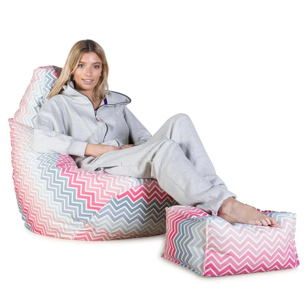 Highback Bean Bag Chair - Geo Print Chevron Pink