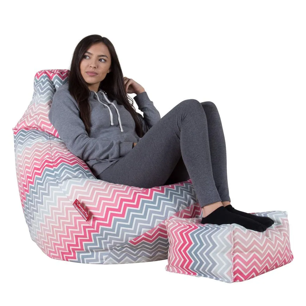 Highback Bean Bag Chair - Geo Print Chevron Pink