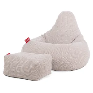 Highback Bean Bag Chair - Knitted Herringbone Stone