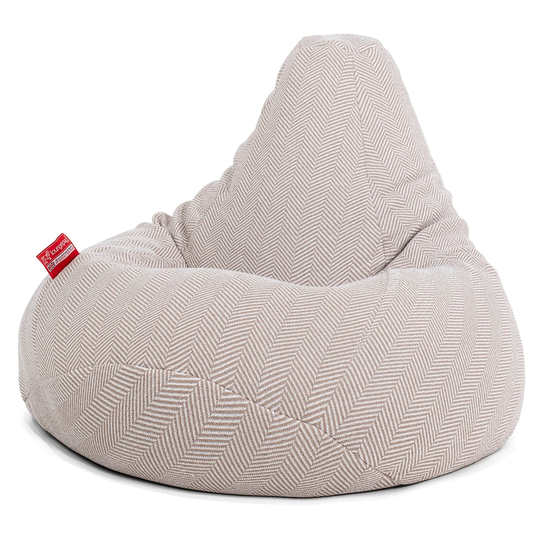 Highback Bean Bag Chair - Knitted Herringbone Stone