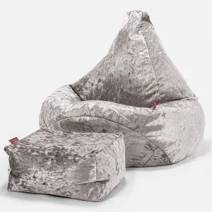 Highback Bean Bag Chair - Vintage Velvet Silver