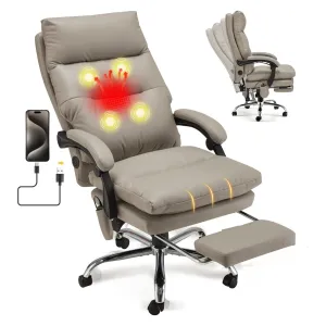 Homrest Reclining Executive Office Chair with Heat, Massage and Footrest, Light Gray