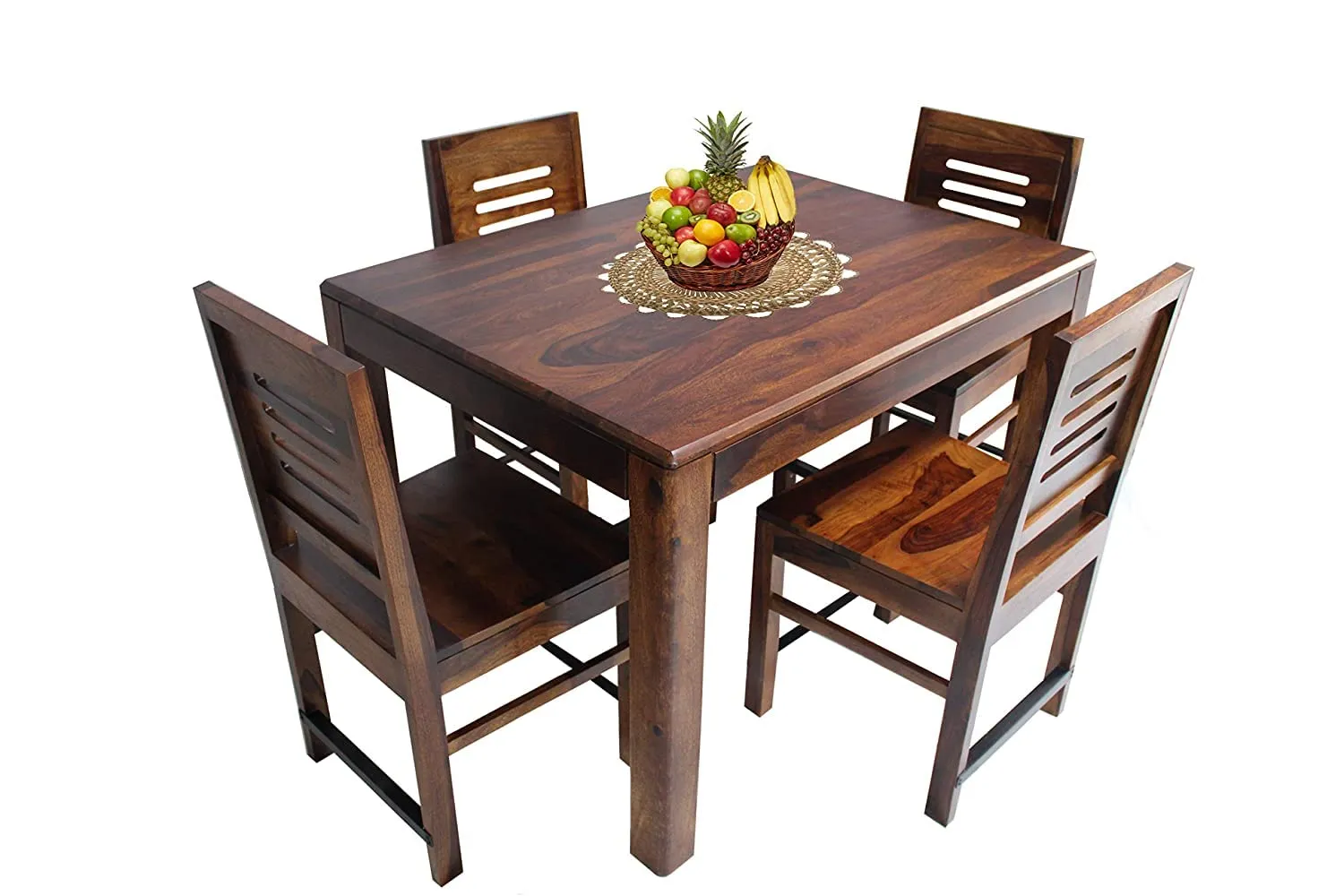 Jodhpur Furniture Solid Wooden Dining Table 4 Seater | Four Seater Dinning Table with Chairs | Dining Room Sets | Sheesham Wood, Brown Finish