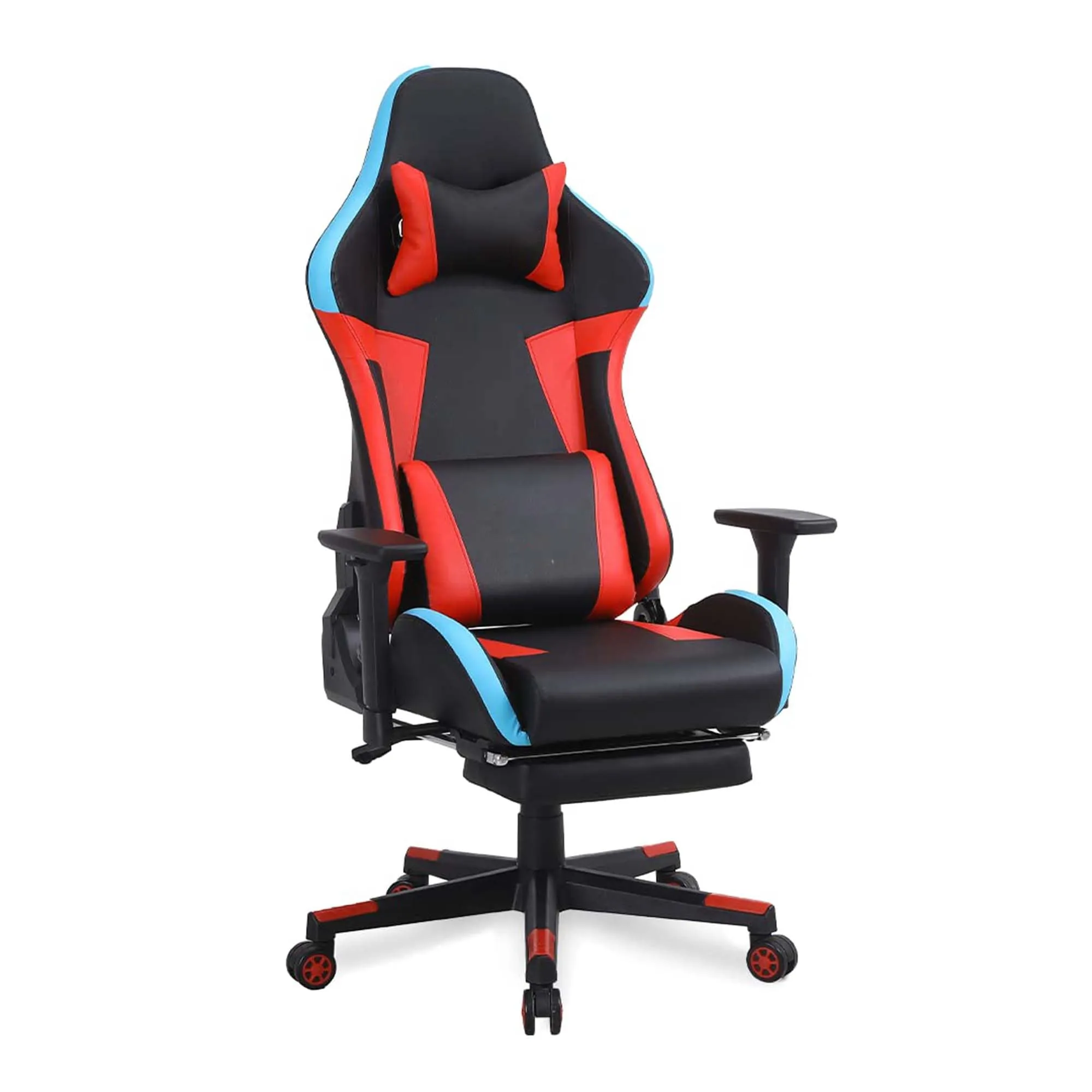 Kuber Industries Ergonomic PC Gaming Chairs with Wheels | Comes with Headrest, Lumbar Support Cushions & Footrest | Comfortable Chair for Long Sitting & Back Pain Relief | WC2022-1F-Black & Red