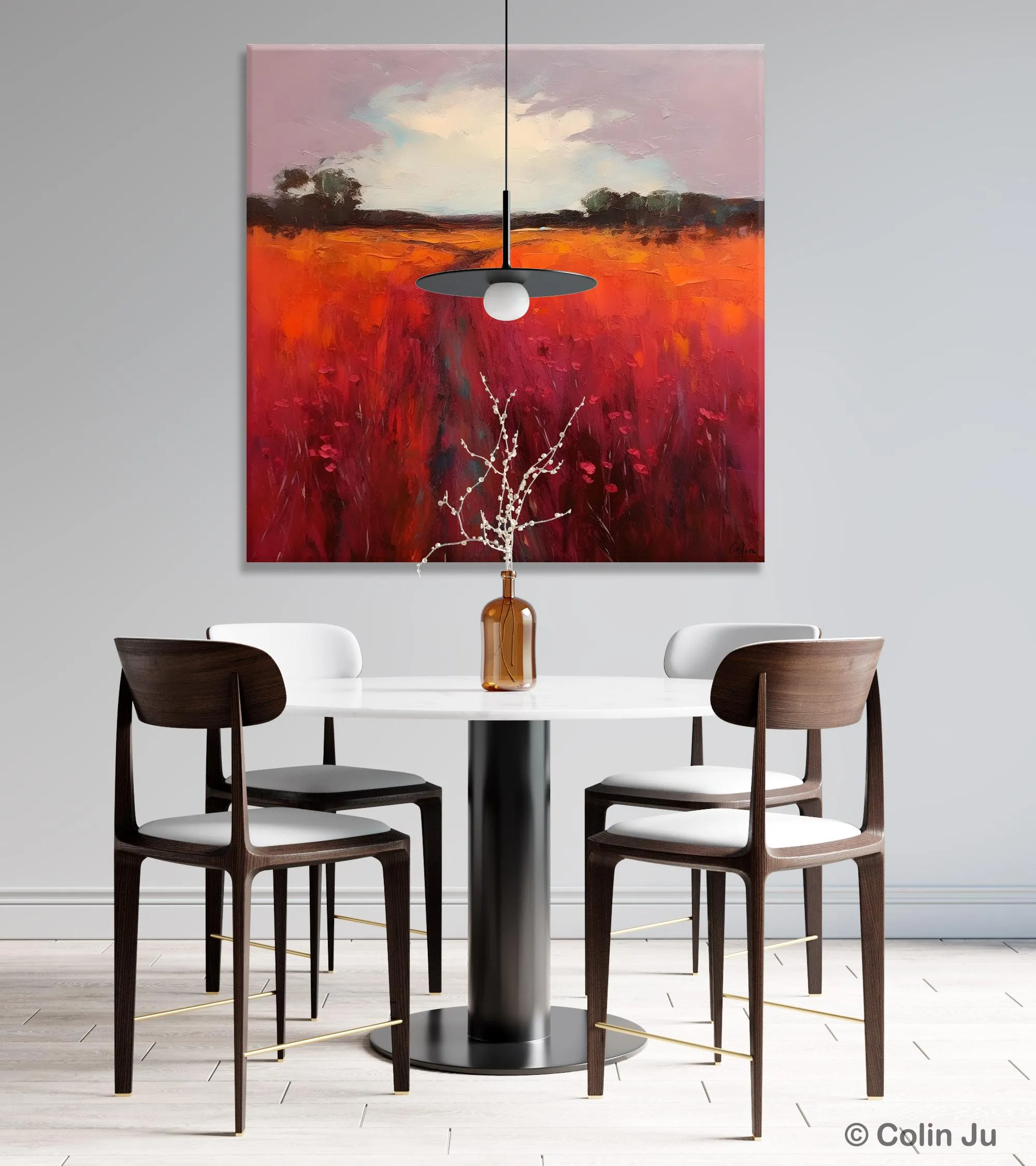 Landscape Canvas Paintings, Acrylic Abstract Art on Canvas, Red Poppy Flower Field Painting, Landscape Acrylic Painting, Living Room Wall Art Paintings