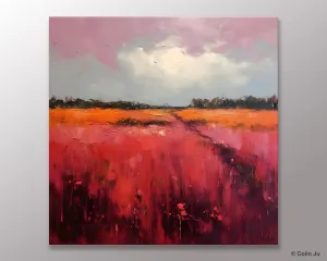 Landscape Paintings for Living Room, Abstract Canvas Painting, Abstract Landscape Art, Red Poppy Field Painting, Original Hand Painted Wall Art