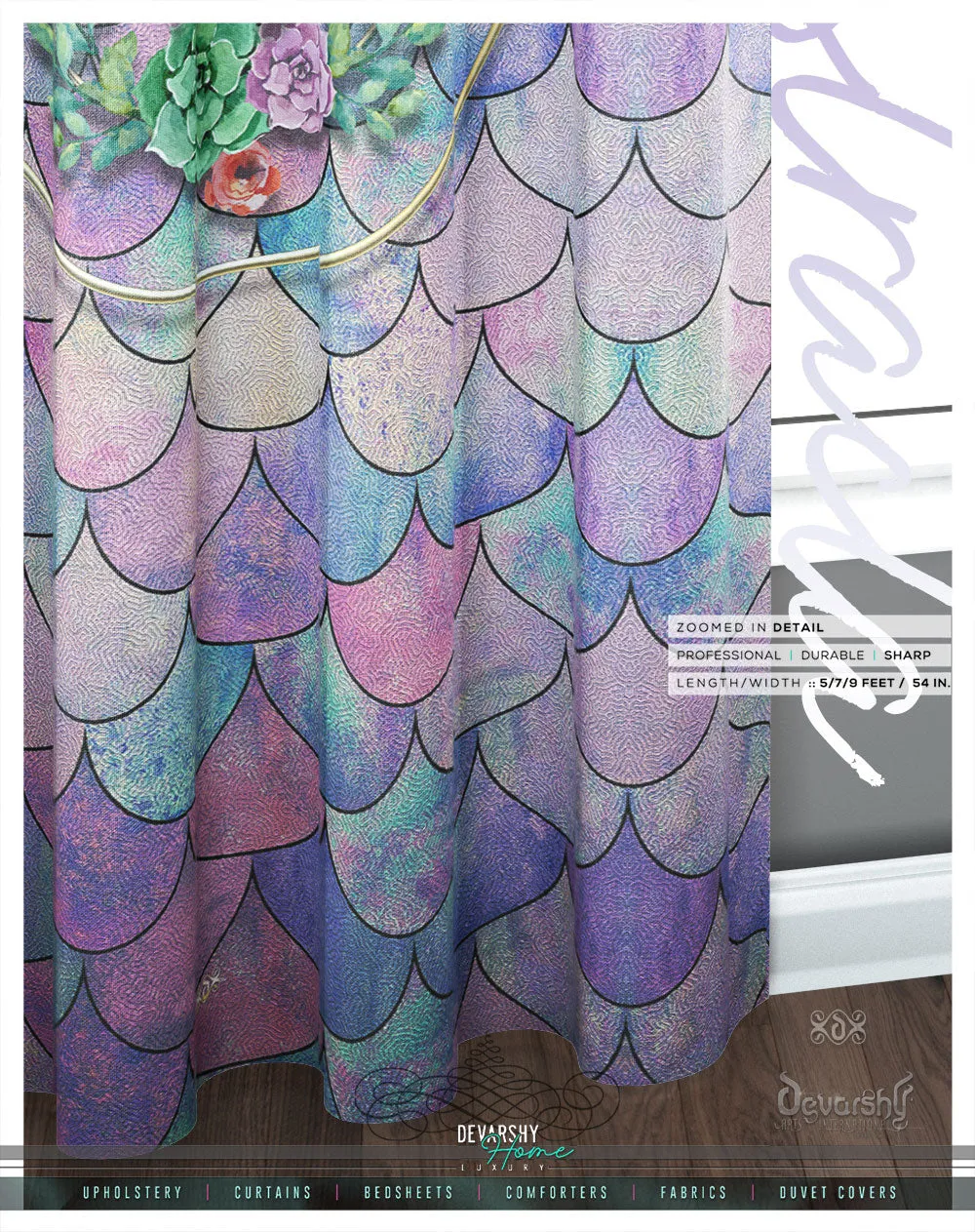 Lavender Scallops Pattern PREMIUM Curtain Panel. Available on 12 Fabrics. Made to Order. 100335